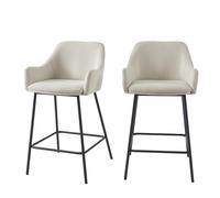 BAÏTA Set di 2 sgabelli da bar NILS in tessuto beige e gambe in metallo nero