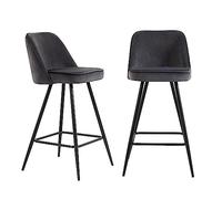 BAÏTA Set di 2 sgabelli Eugene in velluto grigio scuro con base nera