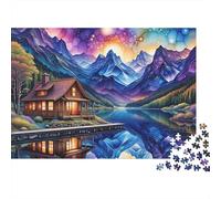 Baita sul Lago Puzzle 1000 Pezzi per Adulti Notte Stelle Montagne Gioco di Puzzle 1000 Pezzi Relax Decorazione Regalo 52x38cm/1000pcs