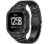 BAITEYOU Cinturino in acciaio inox con custodia compatibile con Fitbit Versa 4 3 2 1 Lite, Fitbit Sense 2/Sense, robusto cinturino protettivo in metallo per uomo e donna, nero