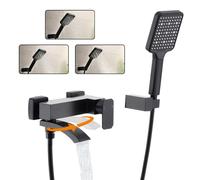 BAITUJIE Rubinetto Vasca da Bagno a Cascata Nero Miscelatore Vasca da Bagno con Doccetta Rubinetto Rotante a 90°