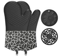 BAIWANT Gants de Cuisine en Silicone 1 Paire avec 2 Maniques Gants Anti Chaleur Gants de Cuisine pour Four Gants Antidérapants pour Cuisine, Pâtisserie, la Manipulation de Marmites Chaudes (Noir)