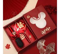 BAIWOVIS Accessori da sposa cinesi per sposa, pettine per capelli, spazzola per capelli ricci e specchio a mano con decorazioni a doppia felicità, accessori per capelli cinesi rossi