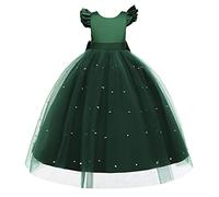 Baixia Elegante abito da festa di compleanno di concorso di nozze Juniors maniche a mosca solido abito di sfera ragazze abiti da comunione, Verde scuro, 13-14 Anni