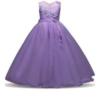 Baixia Vestito da damigella d'onore lungo da damigella d'onore elegante per bambini da matrimonio formale ragazza festa di compleanno principessa vestito, Lilla, 6-7 Anni