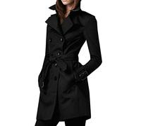 BAIXIAOCHI Cappotto da Donna Primaverile e Autunnale Cappotto Doppiopetto Slim Lungo Trench da Donna, Nero, L