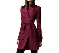 BAIXIAOCHI Cappotto da Donna Primaverile e Autunnale Cappotto Doppiopetto Slim Lungo Trench da Donna, Red Wine, XL