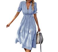 BAIXIAOCHI Donna A Maniche Corte Abito Estivo a Righe Temperamento