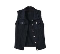 BAIXIAOCHI Gilet di Jeans da Donna Corto Primavera ed Estate Giacca senza Maniche Sfilacciata Slim Fit con Cardigan Strappato Top, Nero, S