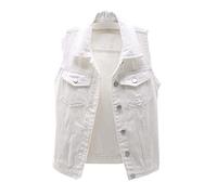 BAIXIAOCHI Gilet di Jeans da Donna Corto Primavera ed Estate Giacca senza Maniche Sfilacciata Slim Fit con Cardigan Strappato Top, White, M