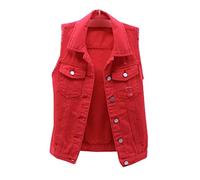 BAIXIAOCHI Gilet Di Jeans Da Donna Corto Primavera Ed Estate Giacca Senza Maniche Sfilacciata Slim Fit Con Cardigan Strappato Top