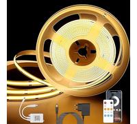 Baixinda Striscia LED COB,3000K Striscia LED 5 Metri,Striscia LED 24v 320LEDs/M,Larghezza 8mm,CRI90+,con Alimentatore,Controllo APP e Telecomando RF,per Cucina,Soggiorno,Feste,Bar