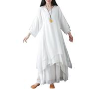 BAIXISUDI Cinese Zen Due Pezzi Largo Vestibilità Manica Lunga Tea Cerimonia Vestito Scollo A V Abbigliamento Donna, bianco, XX-Large (xx_l)