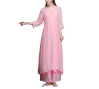 BAIXISUDI Completo da donna Zen in due pezzi, stile minimalista, con maniche a 3/4, pantaloni a gamba larga, rosa, XX-Large (xx_l)