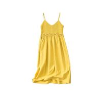 Baiyanor Abito da spiaggia a maglia, abito estivo boho, abito casual, abito estivo, con scollo a V, giallo., L-XL