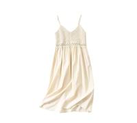 Baiyanor Abito da spiaggia a maglia, abito estivo boho, abito casual, con scollo a V, beige, L-XL