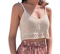 Baiyanor Canotta estiva da donna con scollo a U per donne e ragazze in tempo libero, beige., M