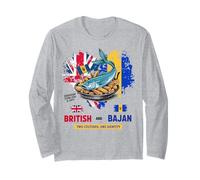Bajan Bandiera Britannica Idea Per Bambini Bajan Flying Fish & Chips Maglia a Manica