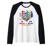 Bajan Bandiera Britannica Idea Per Bambini Bajan Flying Fish & Chips Maglia con Maniche Raglan