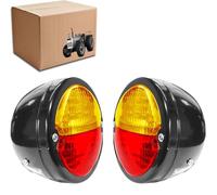 Bajato Paio Di Posteriore Luci Coda Luci Assemblaggio I Nero Corpo Nero Anello Rosso/Ambra Lenti Con 12v Lampadine Adatte per Jeep Willys Massey Ferguson & John Deere Trattori