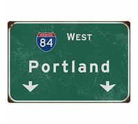 Bakaevsm Targa in latta retrò West Portland Interstate 84 Direction Sign cartello bar club ristorante decorazione da parete 40,6 x 30,5 cm