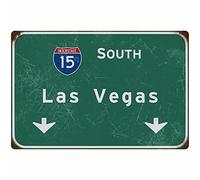Bakaevsm Targa in latta Vintage South Las Vegas Interstate 15 Direction Segnale Bar Club Ristorante Decorazione da Parete 40 x 30 cm