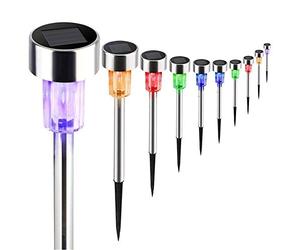 Bakaj Lampade da Giardino ricarica solare Paletti solari Tecnologia LED Luce con Crepuscolare, Luci per Sentieri, Prato Inglese, Segnapassi, Cortile, Passaggio pedonale (10 X Multicolor)
