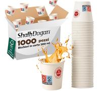 BAKAJI 1000 Bicchieri Monouso Capacità 200 ml per Acqua Bibite Calde e Fredde, Tazza in Carta Usa e Getta Riciclabili x Hotel, B&B, Casa, Feste ed Eventi, Biodegradabili e Ecosostenibili (Bianco)