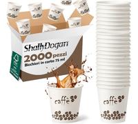 BAKAJI 2000 Bicchierini da Caffè Monouso Capacità 75 ml, Tazzina in Carta Usa e Getta Riciclabili per Hotel, B&B, Casa, Feste ed Eventi, Tazze Resistenti Biodegradabili e Ecosostenibili (Coffee Time)