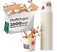 BAKAJI 2000 Bicchierini da Caffè Monouso Capacità 75 ml, Tazzina in Carta Usa e Getta Riciclabili per Hotel, B&B, Casa, Feste ed Eventi, Tazze Resistenti Biodegradabili e Ecosostenibili (Bianco)