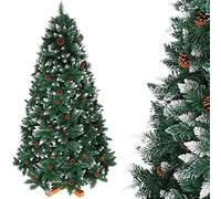 Bakaji Albero di Natale Folto Pino KING PREMIUM Artificiale Innevato con Pigne, Bianco Naturale Punte Ricoperte di Neve, base a Croce in legno Massello, Altezza 210 cm, 1178 Rami Ignifugo