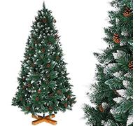 Bakaji Albero di Natale Folto Pino KING PREMIUM Artificiale Innevato con Pigne, Bianco Naturale Punte Ricoperte di Neve, base a Croce in legno Massello, Altezza 180 cm, 831 Rami Ignifugo