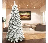 Bakaji Albero di Natale INNEVATO Slim 180 cm Ecologico, Base a Croce in ferro, 498 Rami, Aghi Anti Caduta, Foltissimo
