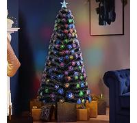 Bakaji Albero di Natale Luminoso Altezza 120 cm con 135 Luci Multicolor Decorazioni Natalizie da Esterno e Interno Effetto Neve Innevato Addobbi Natalizi Design Moderno Elegante Base a Croce