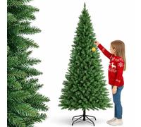 BAKAJI Albero di Natale Slim Molto Folto Ecologico e Ignifugo con Base a Croce in Ferro Pieghevole, Decorazione Natalizia Salvaspazio Foltissima con Rami Realistici (Verde Pino dei Sogni, 150 cm)