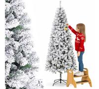 BAKAJI Albero di Natale Slim Molto Folto Ecologico e Ignifugo con Base a Croce in Ferro Pieghevole, Decorazione Natalizia Salvaspazio Foltissima con Rami Realistici (Bianco Saint Moritz, 180 cm)