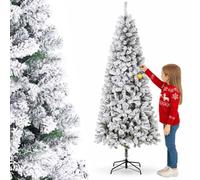 BAKAJI Albero di Natale Slim Molto Folto Ecologico e Ignifugo con Base a Croce in Ferro Pieghevole, Decorazione Natalizia Salvaspazio Foltissima con Rami Realistici (Bianco Saint Moritz, 150 cm)