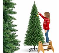BAKAJI Albero di Natale Slim Molto Folto Ecologico e Ignifugo con Base a Croce in Ferro Pieghevole, Decorazione Natalizia Salvaspazio Foltissima con Rami Realistici (Verde Pino dei Sogni, 180 cm)
