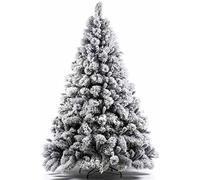 BAKAJI Albero di Natale Super Folto Pino Innevato Bianco con Base a Croce in Metallo Pieghevole di Altissima Qualità, 955 Rami Punte Montaggio Facile con Rami a Innesto (Bianco Gran Sasso, 180 cm)