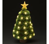BAKAJI Albero di Natale Verde Luminoso con Stelle e Puntale, Alberello 60 cm con Led Bianco Caldo e Base a Tronco, Decorazione Natalizia Luminosa, Addobbo Versatile Natalizio
