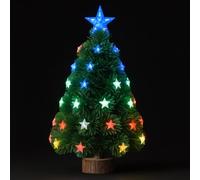 BAKAJI Albero di Natale Verde Luminoso con Stelle e Puntale, Alberello 60 cm con Led Multicolore e Base a Tronco, Decorazione Natalizia Luminosa, Addobbo Versatile Natalizio