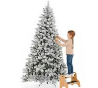 BAKAJI Albero di Natale Winter Palace Innevato Bianco, Foltissimo con 1420 Rami a Innesto, Decorazione Natalizia Molto Folta con Punte Bianche e Base a Croce, Addobbo Natalizio Molto Pieno (210 cm)