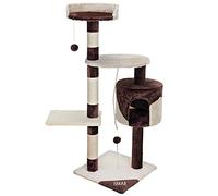 BAKAJI Albero Tiragraffi per Gatti in Sisal e Peluche Parco Giochi Gatto con Cuccia Pali Graffiatoio e 3 Piattaforme Dimensioni 112 x 67 x 55 cm (Crema e Marrone)