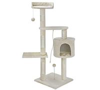 BAKAJI Albero Tiragraffi per Gatti in Sisal e Peluche Parco Giochi Gatto con Cuccia Pali Graffiatoio e 3 Piattaforme Dimensioni 112 x 67 x 55 cm (Crema)