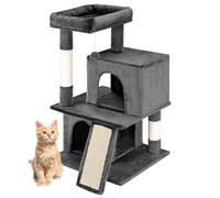 BAKAJI Albero Tiragraffi per Gatto con 3 Cucce Rifugio e 1 Pallina, Graffiatoio Animali Domestici Imbottito e Morbido Gioco Giocattolo, Centro Attività Multilivello Rampicante Altezza 91.5cm (Grigio)