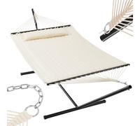 BAKAJI Amaca da Giardino con Supporto a Brasiliana e 1 Cuscino Imbottito, Telaio Resistente, Solida Struttura in Acciaio, Capacità di Carico 200 kg, Ideale per Esterni ed Interni (Beige)