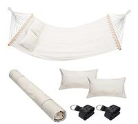Bakaji Amaca da Giardino Doppia 2 Posti 232 x 148 cm Barre Trasversali in Legno Rivestimento in Poli Cotone con 2 Cuscini e Cinghie Design Moderno Per Giardino Terrazzo Campeggio (Beige)