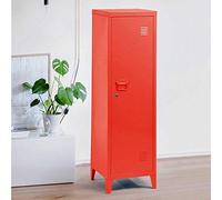BAKAJI Armadietto Armadio da Spogliatoio Mobile Mobiletto in Metallo Chiusura Anta con Chiusura a Chiave 3 Ripiani Interni Dimensioni 138 x 38,5 x 38,5 cm Design Moderno industriale (Rosso)