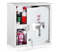 BAKAJI Armadietto Porta Medicinali Mobiletto Primo Soccorso in Acciaio Inox e Vetro Satinato Colore Silver (30_x_30_ cm)