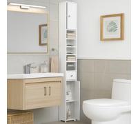 BAKAJI Armadio Alto da Bagno con 2 Ante, 1 Cassetto e 5 Ripiani Regolabili, Mobile Multiuso Bianco Salvaspazio, Armadietto per Soggiorno, Ufficio, Mobiletto Organizer Portaoggetti 20 x 20 x 180 cm